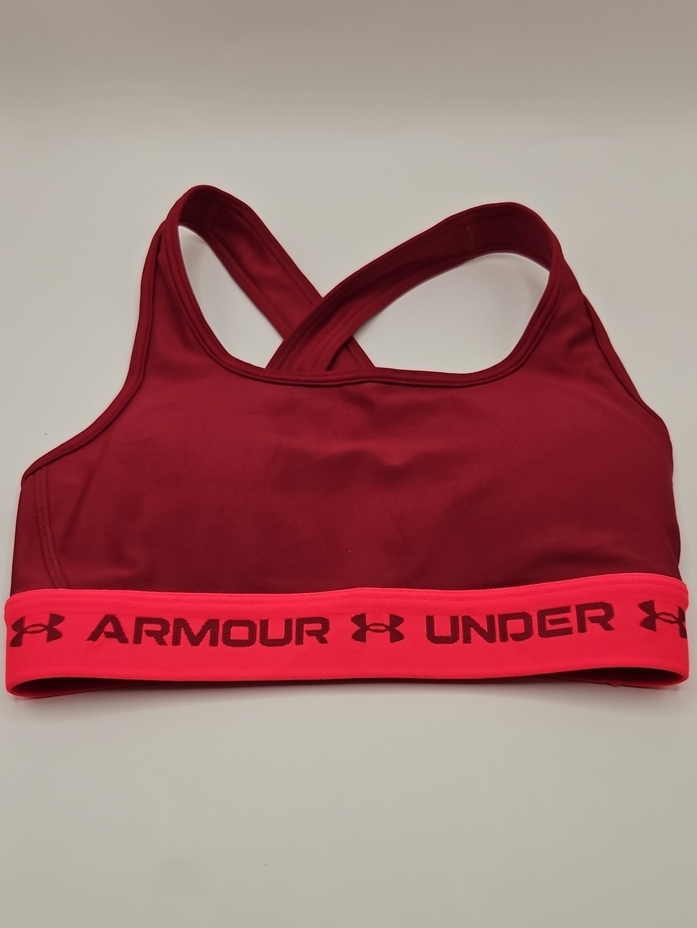 Under Armour Women's Red Sports Bra with Pink Branded Band XS UA